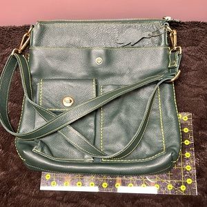 Roots dark green leather villager bag